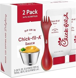 Chick-fil-A Sauce Original, 2 pk./24 fl oz Bottles Bundle with Giri Plastic Spork and Stainless Steel Condiment Sauce Cup (4 Items)