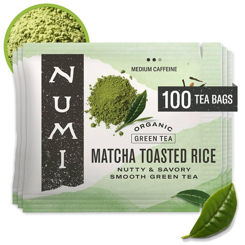 Numi Organic Tea Matcha Toasted Rice, 100 Count Box of Tea Bags, Green Tea (Packaging May Vary)