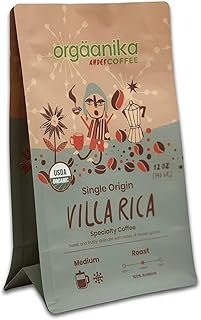 New Orgaanika Andes Villa Rica (Peru) | Specialty Organic Coffee | Single Origin | Medium Ground | Best for Drip, V60 and Chemex Brewing, well balanced, bulletproof flavor, aroma and body (bag 12 oz).