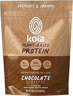 Koia Plant Based Protein Powder, Chocolate, 20g Protein, 3g Sugar, 6g Prebiotic Fiber, Pre & Post Workout, 21 Vitamins & Minerals, No Seed Oils, Dairy-Free, Gluten-Free, Non-GMO, 20 Servings, 28.2 Oz