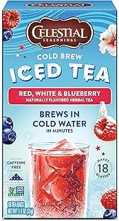 Celestial Seasonings Cold Brew Iced Tea, Red, White & Blueberry, Caffeine Free, 18 tea bags (Pack of 6)