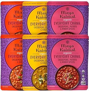 Maya Kaimal Organic Indian Everyday Chana - Variety Pack 10oz - Fully Cooked - Vegan - Microwavable - Ready to Eat Meals - Pack of 6