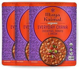 Maya Kaimal Organic Indian Everyday Chana - Fully Cooked - Vegan - Microwavable - Ready to Eat Meals (10 Ounce (Pack of 3), Chickpeas, Tomato & Onion)