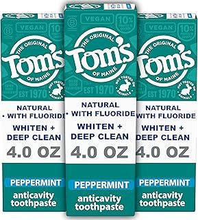 Tom's of Maine Whiten Plus Deep Clean Whitening Toothpaste, Natural Whitening Toothpaste with Plant-Based Cleansers, Enamel Safe, Whitens Without Causing Sensitivity, Peppermint, 4.0 oz (Pack of 3)