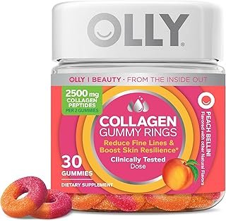 OLLY Collagen Gummy Rings, Supports Skin Elasticity and Firmness, 2.5g Collagen, Clinically-Tested, Peach, 15 Day Supply - 30 Count