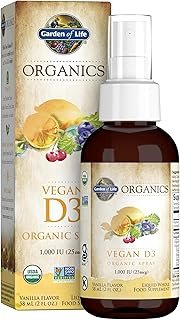 Garden of Life Organics Vegan Vitamin D3 for Women and Men, Liquid 1000 IU Per Spray, D3 Plus Omegas - Vanilla Flavor - 125 Servings - 2fl oz Liquid Whole Food Vitamin Supplement