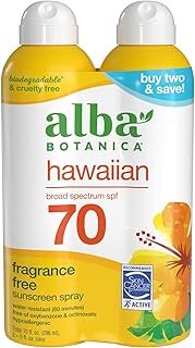 Alba Botanica Hawaiian Coconut Sunscreen, Spray Broad Spectrum SPF 70 Sunscreen, Water Resistant and Biodegradable 5 fl oz Bottle (Pack of 2)