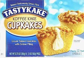 Tastykake Creme Filled Koffee Kake Cupcakes Family Pack/12 Crumb Topped Cupcakes Per Box/A Good Breakfast (6-Boxes)
