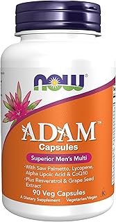 NOW Foods Supplements, ADAM™ Men's Multivitamin with Saw Palmetto, Lycopene, Alpha Lipoic Acid and CoQ10, Plus Natural Resveratrol & Grape Seed Extract, 90 Veg Capsules