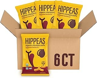 HIPPEAS Organic Chickpea Puffs + Bohemian Barbeque | 4 Ounce, 6 Count | Vegan, Gluten-Free, Crunchy, Protein Snacks