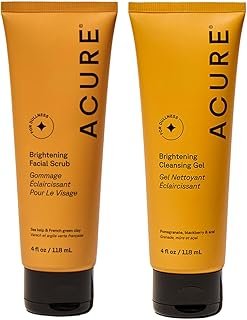 Acure Brightening Facial Scrub & Cleansing Gel Combo Pack - Exfoliating Face Wash & Gentle Daily Facial Cleanser for Radiant Skin with Sea Kelp, Pomegranate & Acai, 100% Vegan - 4 fl oz (2 Pack)