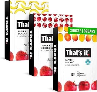 That’s it. Variety, 100% Natural Real Fruit Bar, High Fiber Vegan, Gluten Free Healthy Snack, Paleo for Children & Adults, Non GMO No Added Sugar, (Mango, Cherry, Banana) (36 Pack)