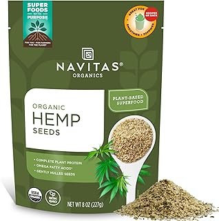 Navitas Organics Hemp Seeds – For Smoothies, Salads, Dips, Baked Goods & More – Essential Fatty Acids, Protein & Minerals – USDA Organic, Non GMO, Gluten Free, Kosher, Vegan (8oz. Bag 8 Servings)