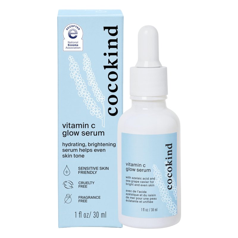 Cocokind Vitamin C Glow Serum with Azelaic Acid and Sea Grape Caviar for Bright and Even Skin, 1 Fl Oz