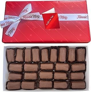Fannie May Milk Chocolate Carmarsh 1 lb Gift Wrapped Combo with Artistix Christmas Shoppe Gift Tag
