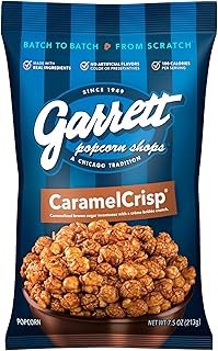 Garrett Popcorn CaramelCrisp, 7.5oz, 1 Bag,​ Caramel Gourmet Popcorn, Gluten Free, Sweet Snack, Popped Popcorn Bags