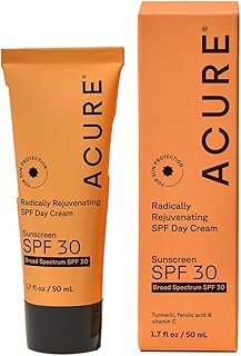 Acure Radically Rejuvenating SPF 30 Day Cream - Face Moisturizer with SPF 30 & Vitamin C, Anti Aging Sunscreen, Hydrating Face Cream, Daily Facial Care for Women & Men with Turmeric, Vegan - 1.7 fl oz