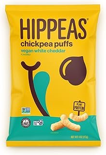 HIPPEAS Organic Chickpea Puffs, Vegan White Cheddar, 4 Ounce (Pack of 1), 4g Protein, 3g Fiber, Vegan, Gluten-Free, Crunchy, Plant Protein Snacks
