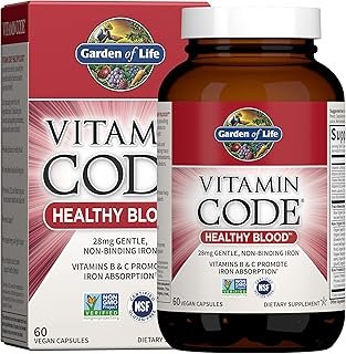Garden of Life Vitamin Code Healthy Blood - Iron Supplement for Women, 60 Vegan Capsules, with Vitamins B, C, Trace Minerals, Fruit Veggies, Probiotics - for Energy and Anemia Support