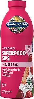 Garden of Life Superfoods Sips, 30 Servings, Vitamins, Probiotics, 13 Organic Superfoods, Functional Mushrooms, Immune Reds, Once Daily, Organic, Vegan, Preservative-Free, Berry Flavor