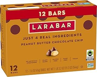 Larabar Peanut Butter Chocolate Chip, Fruit and Nut Bars, Gluten Free and Vegan, 19.2 oz, 12 Ct