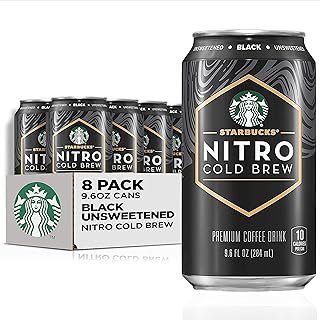 Starbucks RTD Coffee Nitro Cold Brew, Black Unsweetened, 9.6 fl oz Cans (8 Pack), Iced Coffee, Cold Brew Coffee, Coffee Drink