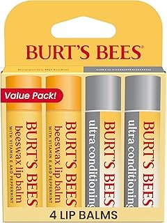 Burt's Bees Lip Balm Beeswax and Ultra Conditioning Lip Balm Pack, Hydrating Lip Moisturizer with Kokum and Shea Butter, Natural Origin Lip Care, 4 Tubes, 0.15oz.