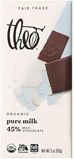 THEO Chocolate Pure Organic Milk Chocolate Bar, 45% Cacao, 6 Pack | Fair Trade