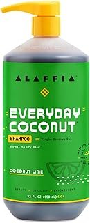 Alaffia EveryDay Coconut Shampoo, Hydrating and Deep Cleansing for Normal to Dry Hair. Made with Fair Trade Coconut Oil and Ginger, Cruelty Free, No Parabens, Vegan, Coconut Lime 32 Fl Oz