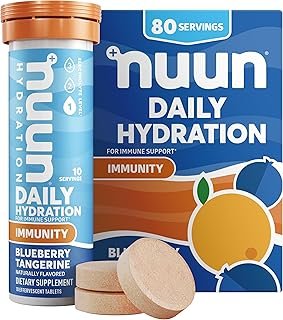 Nuun Immunity Electrolyte Tablets with Vitamin D, C, E, & A, Ginger, Elderberry, Magnesium & 4 Other Essential Electrolytes, Vegan, Blueberry Tangerine, 8 Pack (80 Servings Total)