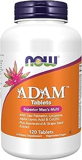 NOW Foods Supplements, ADAM™ Men's Multivitamin with Saw Palmetto, Lycopene, Alpha Lipoic Acid and CoQ10, Plus Natural Resveratrol & Grape Seed Extract, 120 Tablets