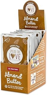 Spread The Love Smooth Almond Butter, Unsalted, 1.15 oz Single Serve Packets, 4 Packs of 10 Count, Non-GMO California Almonds