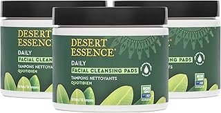 Desert Essence Natural Tea Tree Oil Facial Cleansing Pads - 50 Count - Pack of 3 - Face Cleanser - Soothes & Calms Skin - Makeup Remover Pads - Removes Oil & Dirt - Great for Travel - Essential Oils