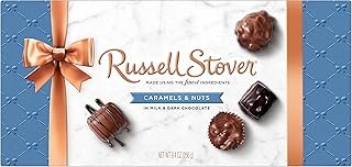 Russell Stover Caramel and Nuts in Milk and Dark Chocolate, Mother's Day Chocolate Gift Box, 9.4 Ounce