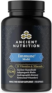 Ancient Nutrition Multivitamin for Immune Support, Immune, 21 Vitamins and Minerals with Vitamin D & C, Turmeric, Supports Immunity, Stress Relief and Heart Health, Keto Friendly, 90 Capsules