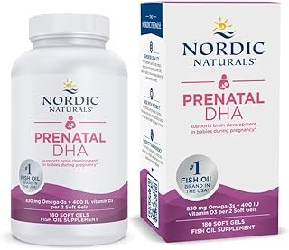 Nordic Naturals Prenatal DHA, Unflavored - 180 Soft Gels - 830 mg Omega-3 + 400 IU Vitamin D3 - Supports Brain Development in Babies During Pregnancy & Lactation - Non-GMO - 90 Servings