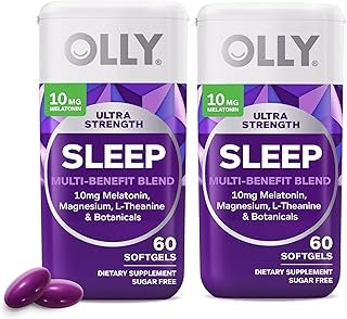 OLLY Ultra Strength Sleep Softgels, 10mg Melatonin, L-Theanine, Chamomile, Magnesium, Lemon Balm, Supports Deep Restful Sleep, Nighttime Sleep Aid, Non Habit-Forming, 60 Count (Pack of 2)