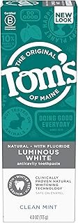 Tom's of Maine Natural Luminous White Toothpaste with Fluoride, Clean Mint, 4.7 oz. (Packaging May Vary)