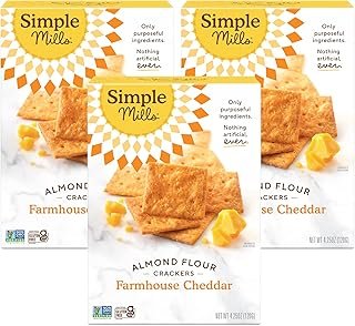 Simple Mills Almond Flour Crackers, Farmhouse Cheddar - Gluten Free, Healthy Snacks, 4.25 Ounce (Pack of 3)