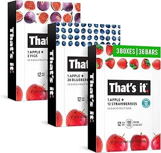 That’s it. Variety, 100% Natural Real Fruit Bar, High Fiber Vegan, Gluten Free Healthy Snack, Paleo for Children & Adults, Non GMO No Added Sugar (Blueberry, Strawberry, Fig) (36 Pack)