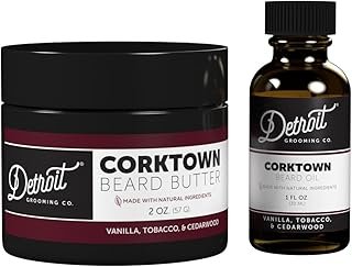 Detroit Grooming Co. Beard Oil & Beard Butter Bundle – Corktown (Vanilla, Tobacco & Cedarwood Scent) – Beard Hydration Set with Vitamin E & Sunflower Oil