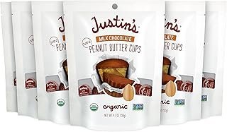 Justin's Organic Mini Milk Chocolate Peanut Butter Cups, Rainforest Alliance Certified Cocoa, Gluten-free, Responsibly Sourced, 6 Stand-up Bags, 4.7oz each