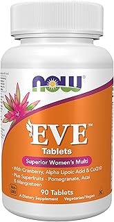 NOW Foods Supplements, Eve™ Women's Multivitamin with Cranberry, Alpha Lipoic Acid and CoQ10, plus Superfruits - Pomegranate, Acai & Mangosteen, 90 Tablets