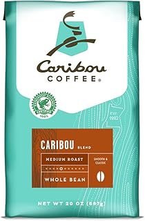 Caribou Coffee Caribou Blend, Medium Roast Whole Bean Coffee, 20 Ounce Bag, Rainforest Alliance Certified
