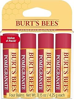 Burt's Bees Lip Balm, Moisturizing Lip Care, for All Day Hydration, 100% Natural, Pomegranate with Beeswax & Fruit Extracts (4 Pack)