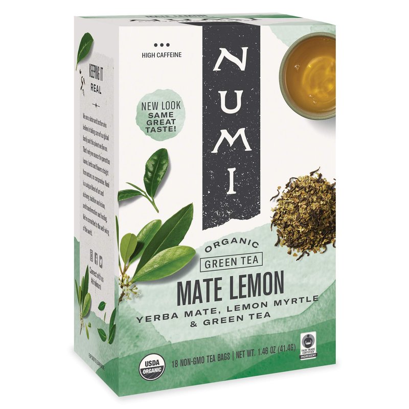 Numi Organic Tea Mate Lemon, 18 Count (Pack of 6) Box of Tea Bags Yerba Mate Green Tea Blend