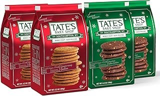 Tate's Bake Shop Holiday Cookies Variety Pack, Chocolate Toffee and Gingersnap Cookies, Limited Edition, 4-6.5 oz Bags