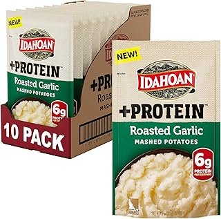 Idahoan Roasted Garlic +Protein Mashed Potatoes, Naturally Gluten-Free, 100% Real Idaho Potatoes, 4 servings per bag, 4.6 ounce (Pack of 10)