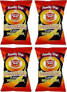 Better Made Sweet BBQ Potato Chips - Four (4) Pack - 8.5oz Family Size Bags - Crispy, Crunchy, Salty Snacks Made From Fresh Potatoes - Gluten Free - Family Owned and Operated