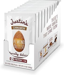 Justin's Cinnamon Almond Butter Squeeze Packs, Gluten-free, Non-GMO, Responsibly Sourced, 11.15 Ounce (Pack of 10)